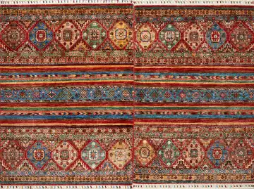 Ковёр Казах 16246 — красный и синий, в полоску