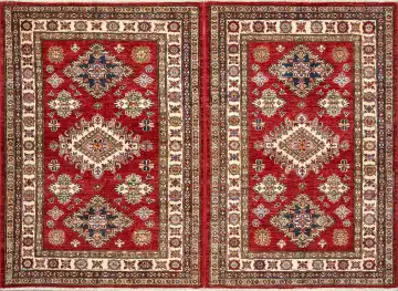 Ковёр Казах 16249 — красный и кремовый, с медальоном