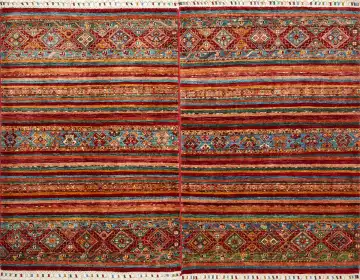 Ковёр Казах 16250 — красный и синий, в полоску