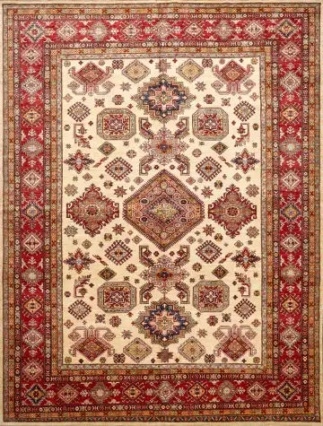Ковёр Казах 16271 — кремовый и бордовый, с медальоном