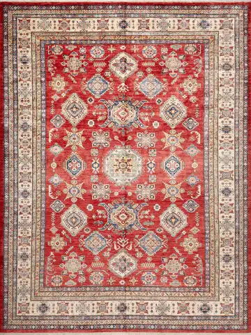 Ковёр Казах 16282 — красный и кремовый, с медальоном