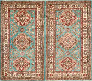 Ковёр Казах 16286 — голубой и красный, с медальоном
