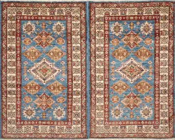 Ковёр Казах 16287 — синий и коричневый, с медальоном