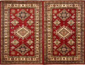 Ковёр Казах 16288 — красный и золотистый, с медальоном