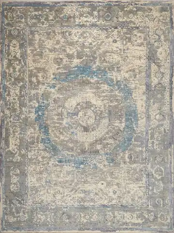 Ковёр Bliss 16621 — серый и синий, с медальоном