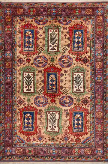 Ковёр Казах 16652 — бежевый и красный, с медальоном