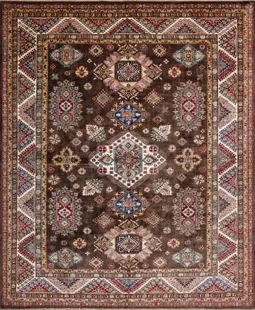 Ковёр Казах 16665 — коричневый и белый, с медальоном