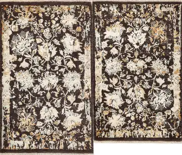 Ковёр Bliss 16910 — чёрный и кремовый, растительный рисунок