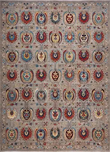 Ковёр Suzani 17406 — кремовый и чёрный, с медальоном