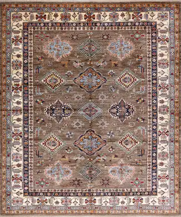 Ковёр Казах 17414 — коричневый и голубой, с медальоном