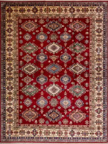 Ковёр Казах 17418 — красный и кремовый, с медальоном