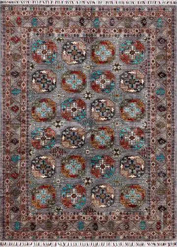 Ковёр Казах 17424 — бежевый и голубой, с медальоном