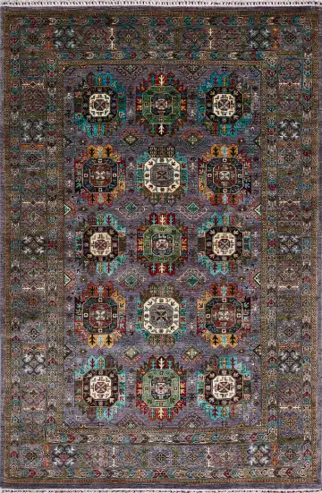 Ковёр Казах 17434 — голубой и кремовый, сюжетный рисунок