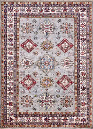 Ковёр Казах 17444 — голубой и красный, с медальоном