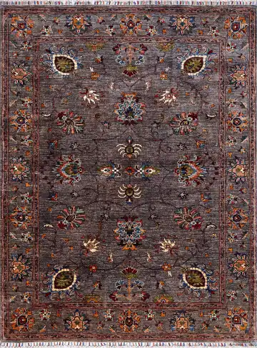 Ковёр Suzani 17446 — серый и золотистый, восточный орнамент