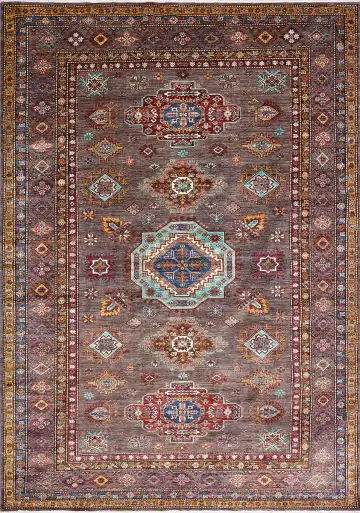 Ковёр Казах 17457 — коричневый и голубой, с медальоном