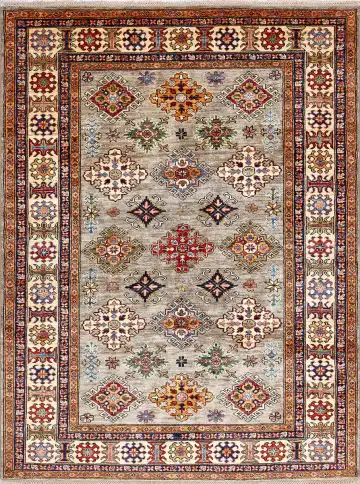 Ковёр Казах 17459 — голубой и кремовый, с медальоном