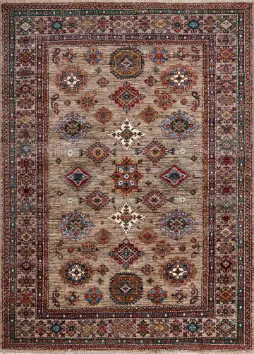 Ковёр Казах 17460 — бежевый и красный, с медальоном