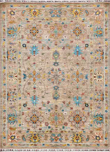 Ковёр Suzani 17464 — бежевый и голубой, восточный орнамент