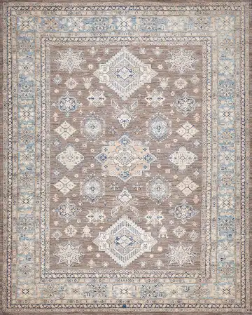 Ковёр Казах 17522 — коричневый и белый, с медальоном