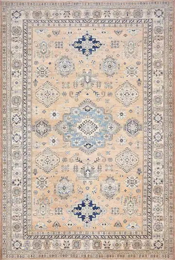 Ковёр Казах 17523 — бежевый и голубой, с медальоном