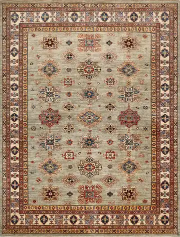 Ковёр Казах 18134 — бежевый и красный, с медальоном