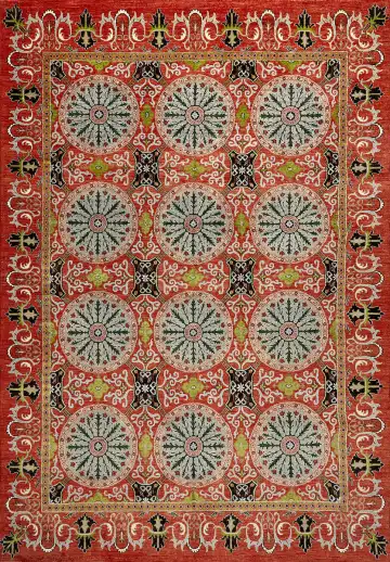 Ковёр Suzani 18135 — красный и голубой, с медальоном