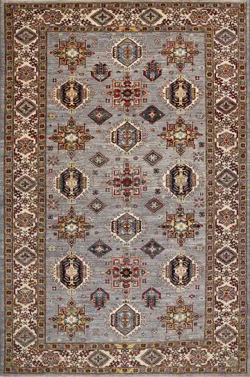 Ковёр Казах 18139 — голубой и коричневый, с медальоном