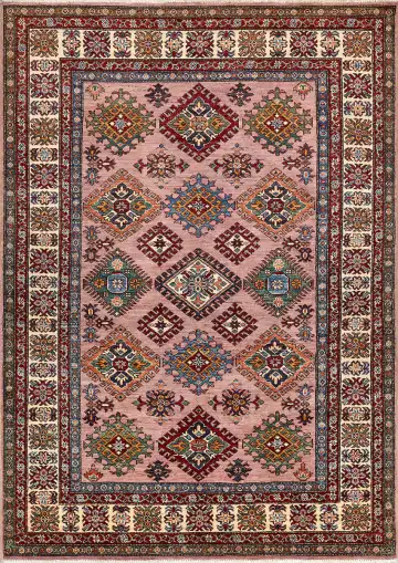 Ковёр Казах 18145 — розовый и коричневый, с медальоном