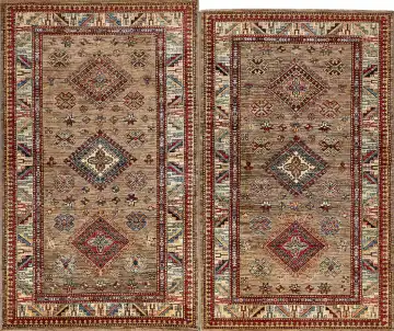 Ковёр Казах 18147 — бежевый и коричневый, с медальоном