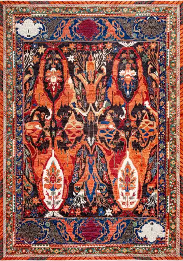 Ковёр Bidjar 18550 — оранжевый и красный, восточный орнамент