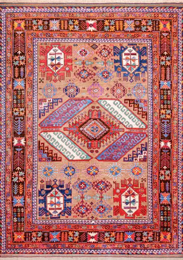 Ковёр Казах 18562 — красный и синий, геометрический рисунок