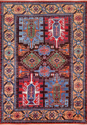 Ковёр Казах 18565 — красный и синий, с медальоном