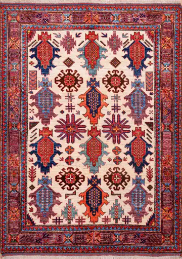 Ковёр Казах 18566 — белый и красный, с медальоном