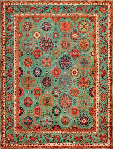 Ковёр Suzani 18571 — бирюзовый и красный, геометрический рисунок