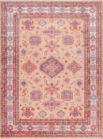 Ковёр Казах 18583 — розовый и красный, с медальоном