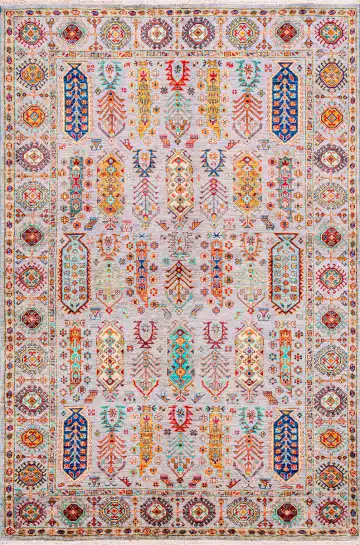 Ковёр Suzani 18591 — кремовый и коричневый, геометрический рисунок