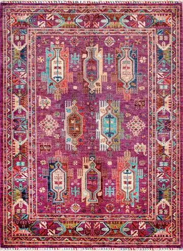 Ковёр Suzani 18592 — фиолетовый и кремовый, геометрический рисунок