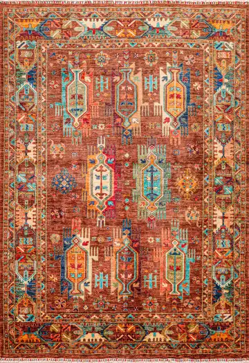 Ковёр Suzani 18593 — красный и кремовый, геометрический рисунок
