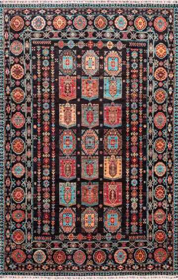 Ковёр Suzani 18594 — чёрный и оранжевый, геометрический рисунок