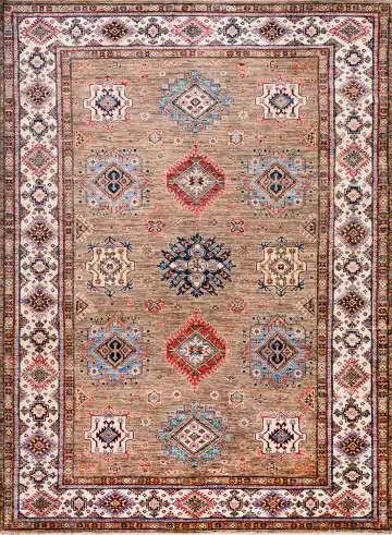 Ковёр Казах 18599 — коричневый и кремовый, восточный орнамент
