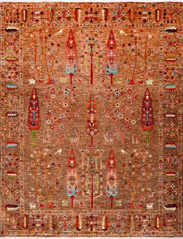 Ковёр Suzani 18601 — оранжевый и красный, геометрический рисунок