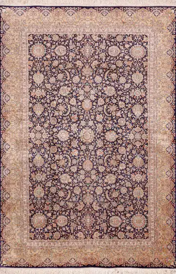 Ковёр Кашмир 18637 — синий и бежевый, растительный рисунок