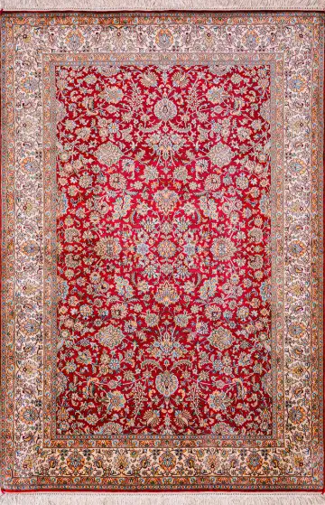 Ковёр Кашмир 18680 — красный и бежевый, растительный рисунок
