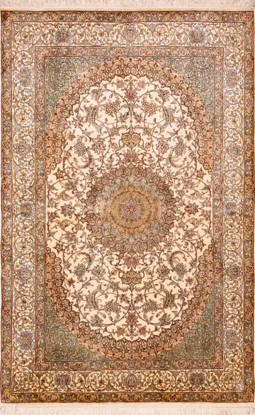 Ковёр Кашмир 18682 — коричневый и белый, с медальоном