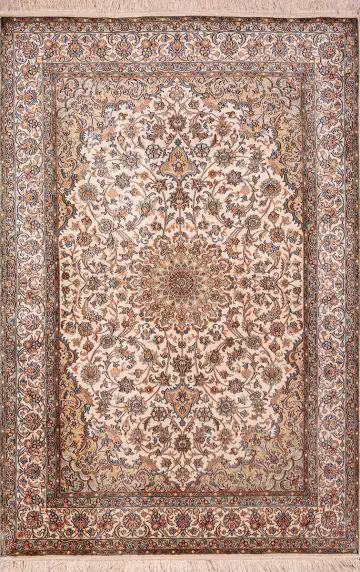 Ковёр Кашмир 18683 — кремовый и коричневый, с медальоном
