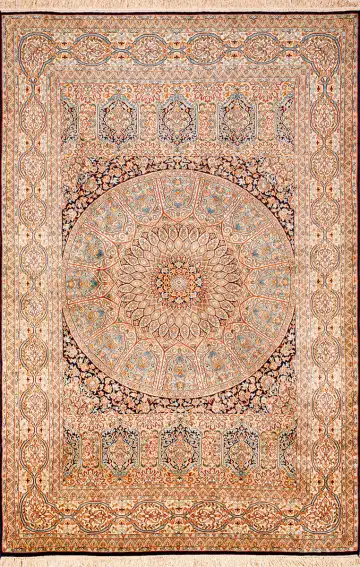 Ковёр Кашмир 18708 — оранжевый и чёрный, с медальоном