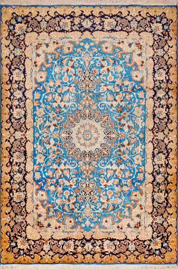 Ковёр Кашмир 18710 — голубой и красный, с медальоном