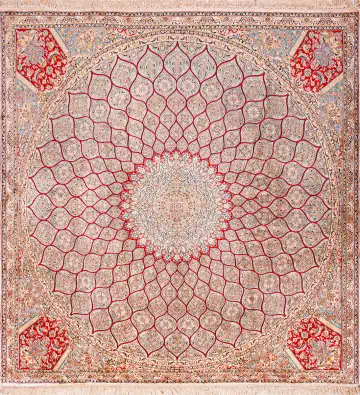 Ковёр Кашмир 18808 — бежевый и красный, с медальоном