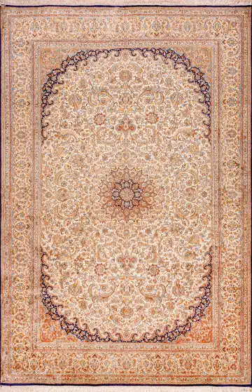 Ковёр Кашмир 18812 — кремовый и синий, с медальоном